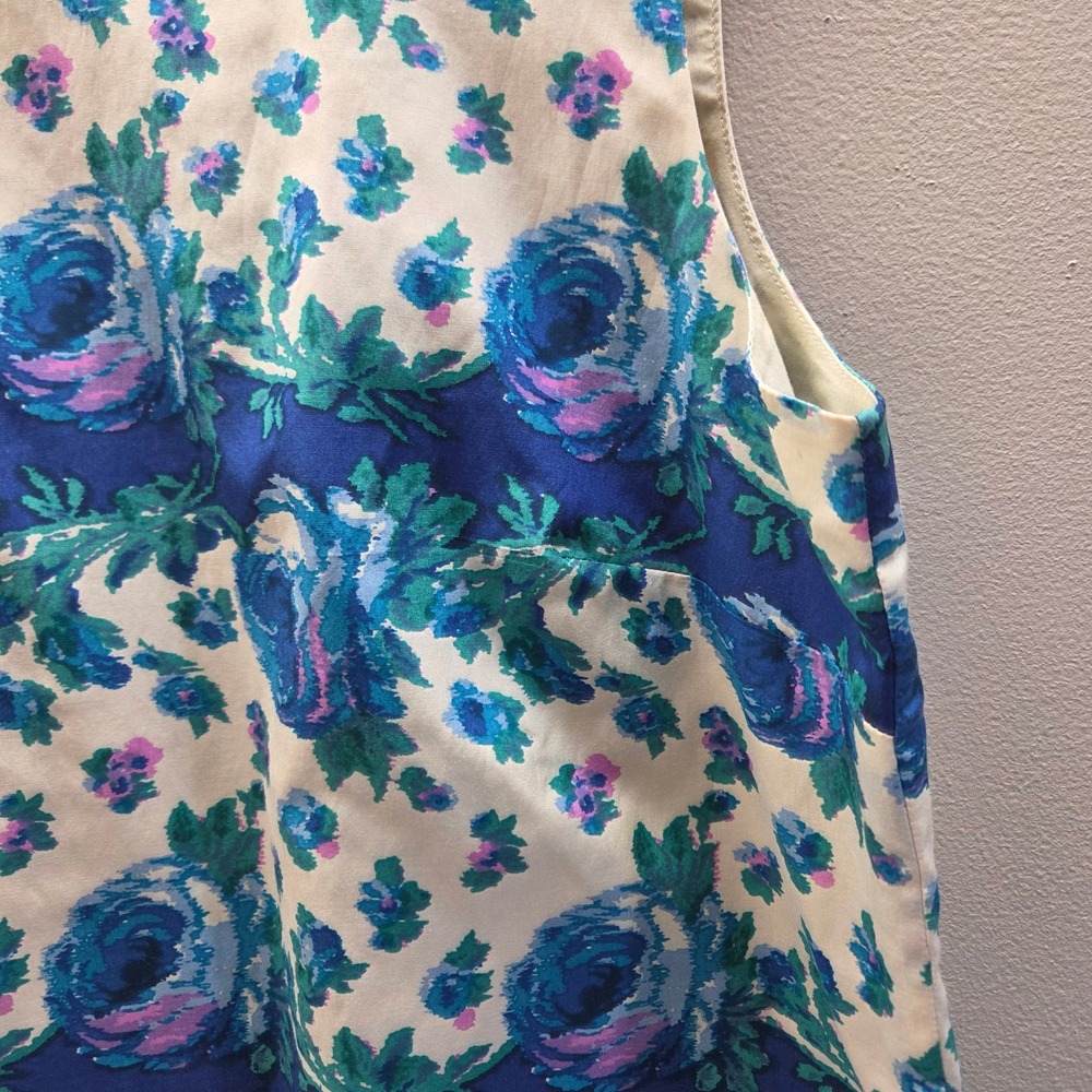 Talbots Petites Silk Cotton Floral Sleeveless Blouse Blue White 10P - Picture 2 of 9
